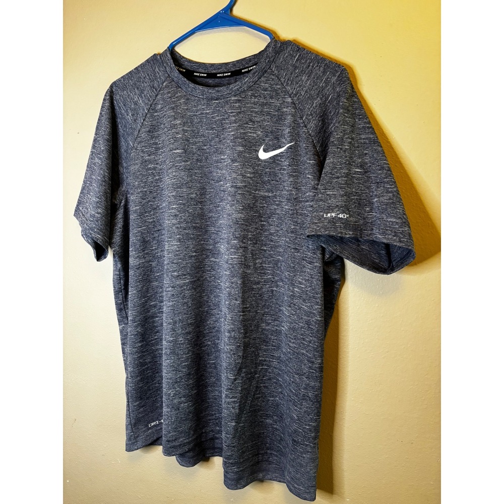 Nike Swim Mens Dri-FIT UPF 40+ Rash Guard Heather Grey Shirt NESSA589 Large